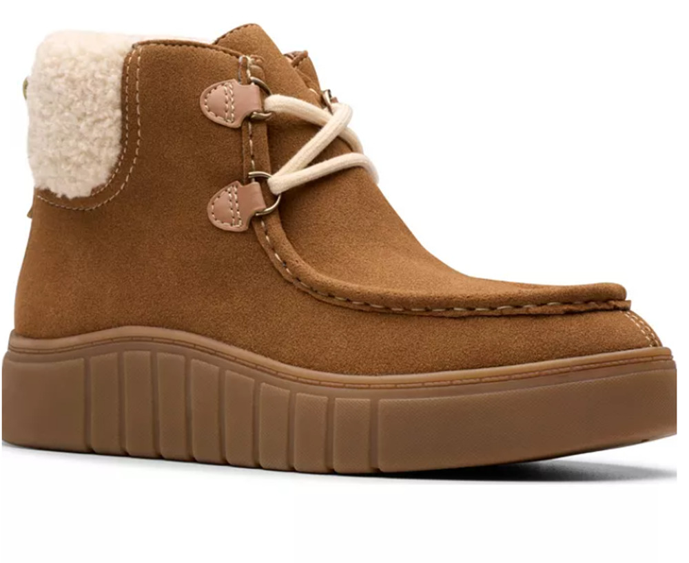 Clarks Boots Women's Size 9 Brown Suede Myrrah Izzy Ankle Zip Shearling